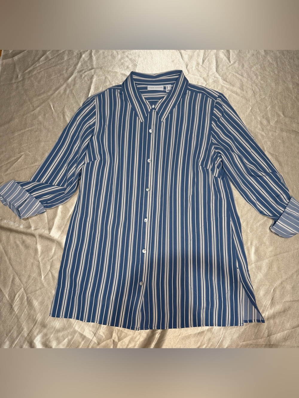 Susan Graver Stretch Woven Button Front Shirt with Pockets Small A516344